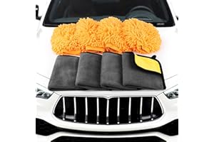 8 Piezas Kit Limpieza Coche, MXTIMWAN 4 Piezas Bayeta Microfibra, 4 Piezas Manoplas de Secado Lavado, Paños de Limpieza Super Absorbente, Balletas para Vehículos