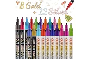‎TEVILIK TEVILIK 12 Silber +8 Gold Glitzerstifte Outline Stifte Metallic Zauberstifte für Scrapbooking, Geschenke für Mädchen - kleine geschenke adventskalender - adventskalender 2023 kinder