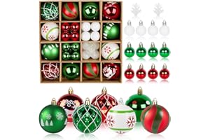 ILAUKE Zestaw bombek choinkowych 42 sztuki, 40 nietłukących się bombek choinkowych z tworzywa sztucznego w kolorach czerwonym, zielonym, białym (2 rozmiary 3cm i 6cm) oraz 2 szyszki, do dekoracji choinki