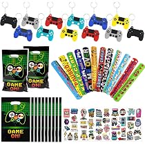 Kit 41 Pièces Fête Jeux Vidéo - Sacs, Bracelets, Porte-Clés, Tatouages Lumineux - Thème Gamer - Anniversaire Enfant