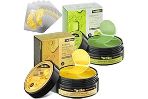 HUMSUBY Pack of 2 Collagen Hydrogel Anti-Ageing Eye Mask with 5 Pieces Travel 24K Golden Eye Mask, 60 Pieces Moisturising Eye Pad Mask, Against Dark Circles, 30 Pairs Hyaluronic Acid Eye Pads, 24K Gold +