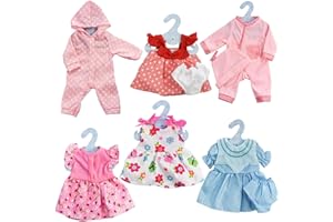 The Magic Toy Shop Set of 6 Dolls Clothes Outfits for 12 to 16 Inch New Born Baby Dolls - Rompers Pink Dress Bathrobe (Design 2)