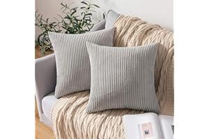 MIULEE Funda Cojines para Sofá Funda de Almohada de Corduroy Súper Suave Cojin de Pana a Rayas Decoración Moderna para Sofá Silla Cama Sala de Estar Dormitorio 60x60 cm 2 Piezas Gris Claro
