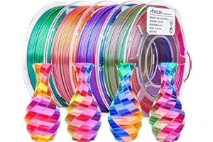 AMOLEN Filamento PLA Seta Tricolore 1,75 mm, Filamento Stampante 3D Silk Shiny PLA Tricolore Bundle, 3D Printer Filament, 200 g x 4