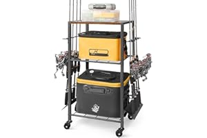 BIKONEY Soporte para Caña de Pescar Profesional - Organizador Caja de Pesca con Capacidad para 8 Cañas, Tackle Carro para Garaje, Entrada de Casa y Esquina