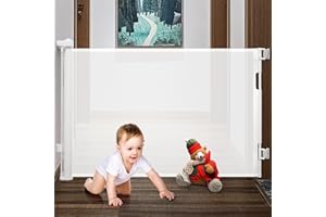 LAIWOO Treppenschutzgitter Ausziehbar 0-150 cm, Türschutzgitter Ausziehbar für Babys, Kindersicherung Treppe für Türen, Innen und Außenbereiche, Einfache Bedienung mit einer Hand (Weiß)