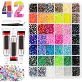 42 Colours Bedazzling Kit 32000 Rhinestones for Gluing 3 mm Diamonds | for Crafts Clothes Shoes Nail Art, with Glue Tweezers