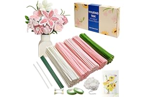 YYUENG TAK YYUENGTAK 350 Pcs Pink Pipe Cleaner Flower kit with tutoria,Fluffy Yarn,Green Floral Wires,Gardening Tape,Stamen，Pipe Cleaners for Craft Flowers,Chenille Stems for DIY Art Projects Creative Gift Decor