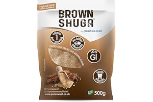 Brown Shuga® by Puresweet 500g, Natural Brown Sugar Alternative, No Bitter Aftertaste, Keto and Diabetic Friendly, Non GMO, Vegan, with Stevia.