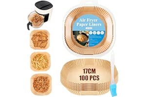 UPOHYEE Papel Para Freidora de Aire 100 Piezas con cepillo Cuadrado Papel Horno Freidora Aire 17CM Grado de comida papel horno Revestimientos Pergamino Antiadherente para 3-4 Litros Grandes Airfreiders