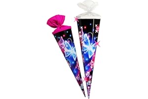 alles-meine.de GmbH mit 3-D Effekt - Glitzer ! Schultüte - Bunte Schmetterlinge & Blumenranken - 85 cm - eckig - Tüll Abschluß - Zuckertüte - mit/ohne Kunststoff Spitze..