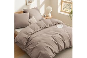 BEDSURE Pościel 220 x 240 cm, bawełna khaki, komplet pościeli 240 x 220 cm, 3-częściowy zestaw pościeli z 2 poszewkami na poduszkę 80 x 80 cm, Öko-Tex, bedding taupe, z zamkiem błyskawicznym