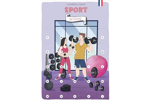 Calendrier de l’Avent/Après Sport en Couple – 25 Exercices Sportifs Illustrés – Format A3 Carte Géante – Cadeau Fitness et Complicité Toute l’Année – Chevalet Adhésif Inclus – Sans Chocolat ni Objet
