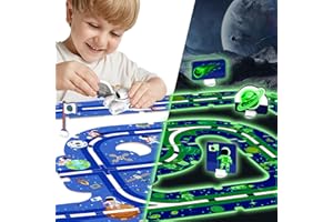 EUCLIDEAN CUBE Glow in The Dark Puzzle Rail Car for Toddlers, 47PCS Cardboard Puzzle Car Track Play Set, DIY Assembling Educational Toys Gift for 3 4 5 6 Year-Old Boys Girls - Space Theme