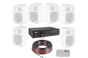 SHARD-LAB IMPIANTO AUDIO ATTIVO FILODIFFUSIONE LINEA 100V amplificatore BLUETOOTH + 6 altoparlanti parete muro + 100 mt. cavo