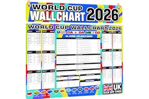World Cup Wall Chart 2026 - World Cup Chart – Football Tournament Poster Huge A1 Size With Fixtures, UK Kick Off Times, TV Ch