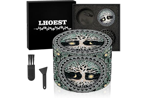 LHOEST Grinder Grand broyeur 63 mm Moulin à épices avec grattoir et brosse en plastique 4 couches Design arbre, broyeur à pollen en métal 4 pièces pour épices