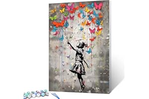 Tucocoo Banksy - Pintura por números para adultos, kit de pintura al óleo sobre lienzo con pinceles y pigmento acrílico, imagen de mariposa para decoración del hogar, 16 x 20 pulgadas (sin marco)