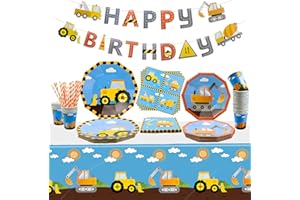 INSPIREYEE 107 Pack Construction Birthday Party Supplies Dump Truck Construction Birthday Decorations Construction Party Plates Construction Birthday Tablecloth Cups Napkins Construction Foil Balloons Serves 20