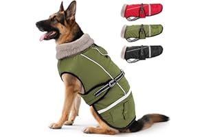 Woiil Hundemantel Winter, Hundemantel Wasserdicht für Grosse Hunde mit Verstellbaren Schultergurten, Hundejacke aus Fleece, Reflektierende Streifen, Geeignet für Deutsche Schäferhunde (XXL,Olivgrün)