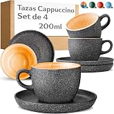 Cosumy Set of 4 Cappuccino Cups - 200 ml in Ceramic with Saucers - Modern Coffee Set - Thick Stoneware with Handmade Reactive