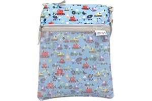 tiddlers & nippers Kids Swimming Bag | Wet & Dry Bag | External Pocket for Dry Items | Swim Bag with Leak Proof, Waterproof, Zipped Section | Ideal Toilet/Nappy Training Bag (Diggers & Lorries)