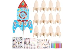 HGRGHH Fusée en Bois pour Enfant - 12 Pièces, Décoration et Bricolage, Activité Manuelle Loisir Créatif pour Garçon Fille, Decoration Anniversaire