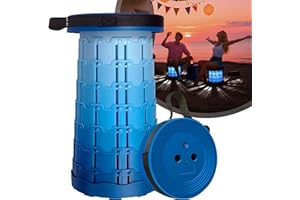AearKing Sgabello Pieghevole Portatile con Luce, Sgabello Telescopico Portatile con Doppia fibbia, Sgabello Pieghevole Campeggio, Regolabile in Altezza,Sedia Portatile per Pesca, Barbecue, Viaggi