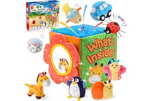 HappyGoLucky Juguete sensorial Bebe, Animales Granja de Peluche Blandos con Sonajas, Arrugas, Espejo