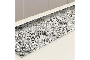 CREARREDA Tapis de Cuisine antidérapant tuiles Grises 120x50 cm Tapis de Protection de Sol en Vinyle 100% fabriqué en Italie, avec Encre Non Toxique, Ignifuge et résistant à l'eau