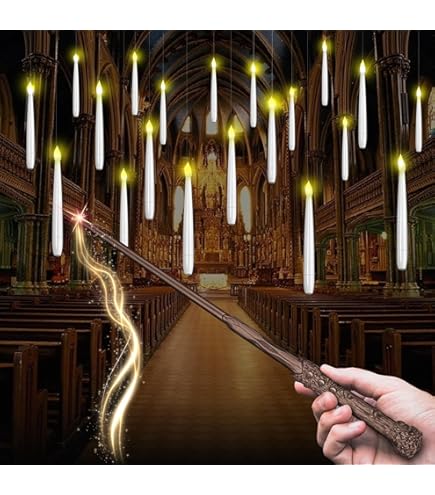 Hengrongshen Floating Candles, 12 stuks, 16,8 cm, flikkerende zwevende kaarsen met Har-ry Potter toverstaf afstandsbediening, Har-ry Potter kaarsen & toverstaf, afstandsbediening voor