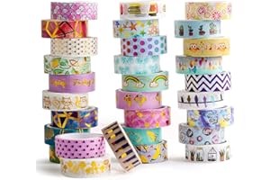 WT Cinta adhesiva de 30 rollos de lámina de oro - Cinta adhesiva japonesa de 15 mm de ancho para Scrapbook, Bullet Journal, Planner, Arts & Crafts