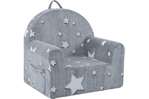 MeMoreCool Kids Sofa Couch, Glow in The Dark Soft Plush Toddler Armchair for Boys Girls Age 1-3, Comfy Baby Chair for Reading, Playroom, Bedroom Décor, Gray Stars