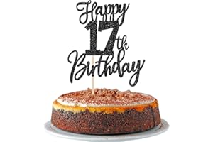 SYKYCTCY 1 Pack Happy 17th Birthday Cake Topper Black Glitter Cheers to 17 Years Birthday Cake Pick 17 Fabulous Cake Decoration for Happy Birthday Theme Anniversary Party Supplies
