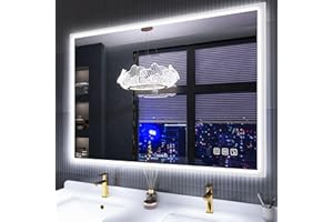 ‎S'BAGNO S'bagno Badspiegel-mit-Beleuchtung 100x70cm, Badezimmer-Spiegel-mit-Beleuchtung und Entfoggen, Bluetooth, 3 Farbtemperaturen, IP44-Led-Spiegel-Bad mit Speicherfunktion, Horizontal/Vertikal
