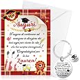 Biglietto di auguri di laurea, portachiavi con bussola regalo di