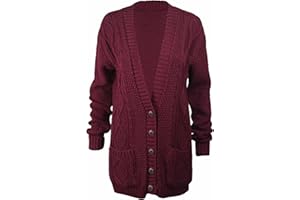 PURPLE HANGER New Womens Everyday Long Sleeve Button Top Ladies Chunky Aran Cable Knit Grandad Cardigan