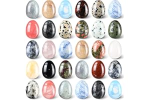 Nuenen 30 piedras de preocupación de cristal de roca de huevo, piedras de huevo pulidas, piedras de huevo de roca mineral de bolsillo, cristal de chakra de palma para alivio de la ansiedad,