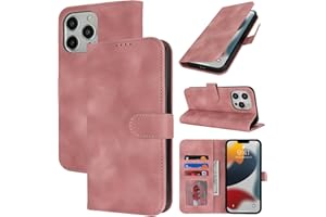 Zouzt Hülle für iPhone 13 Pro 6,1-Zoll, Stoßfestes PU Leder Handyhülle Lederhülle Klapphülle mit Kartenhalter und Standfunktion Flip Leather Wallet Phone Cover (Vintage Rose Pink)