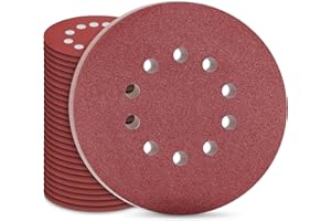 STEBRUAM 30Pcs 225mm Sanding Disc 10 Hole Sand Paper for Sander 225mm Hook and Loop Sanding Pads Grit 5x60/80/120/180/240/400, 9 inch Sanding Discs for Drywall Sander Sanding Pads Orbital Sander Discs