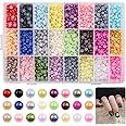 Rustark Flat Back Pearl Cabochons Size Assortment Set Flatback Faux Pearl Loosing Beads, Colorful Half Round Pearls for DIY Projects, Phone Case, Nail Art Making,Scrapbooking
