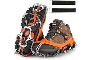 FUDCOCWN Crampons Ice Snow Grips Snow Spikes for Shoes Women Men Kids Anti Slip 19 Stainless Steel Spikes Safe Protect for Hiking Fishing Walking Climbing Mountaineering