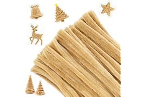 G2PLUS 200PCS Chenilla Tallos Marrón Claro Cleaners Tallos de Chenilla Limpiador de Pipas Limpiapipas Manualidades,Para Manualidades Navideñas con Renos y Bricolaje