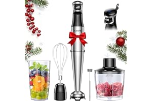 GDOR 1100W Pürierstab, 5 In 1 Stabmixer Edelstahl, Stufenlos Geschwindigkeitseinstellung Hand Blender Mit 2 Schneebesen, 800ml Messbecher, 600ml Häcksler