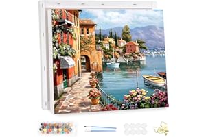 MEIYUDA Dipingere con i Numeri Adulti con Telaio Paisaje junto al mar, Kit di Pittura a Olio su Tela Fai-da-Te con Pennelli Pittura a Pigmento Acrilico Disegno, Decora la Casa Regalo 40x30cm