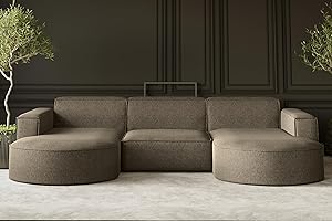 ‎KAISER MÖBEL Kaiser Möbel, Sofa Modena, Designer u-Form Sofa, Modern Design Couch, Polsterecke, Freistehend, Neve Stoff Hellbraun Breite: 299 cm