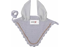 NASX SPORTS Diamante Crystal Horse Fly Hood Veil Ear Bonnet Flyveil Cotton Crochet Handmade Glitter (FULL, White)