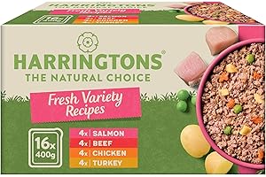 Harringtons Complete Wet Tray Grain Free Hypoallergenic Adult Dog Food Classics Variety Pack 16x400g - Salmon, Beef, chicken & Turkey - Made with All Natural Ingredients (Packaging may vary)