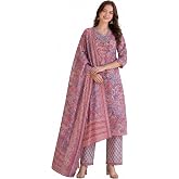 BANDRAGIRLS Womens Printed Straight Kurta with Pant and Dupatta Set | 3 Piece Casual Ethnic Wear Suit Set | Comfortable Offic