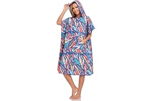 FLYILY Changing Towel Poncho Hooded light weight Microfiber Surf wetsuit Changing with Pocket, Adults/Kids Beach Swimming Changing Towel (Leaf, L)